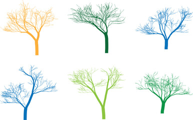 Obraz premium Colorful trees illustration set graphic resources tree branches illustration different design styles nature concept creative design element isolated on white background