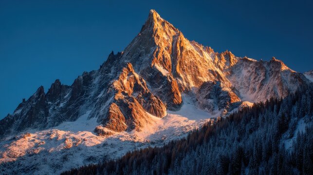 Majestic Snow-Covered Mountain Peak at Sunset
