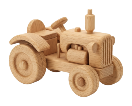 Wooden toy tractor for kids playroom natural materials fun isolated on transparent background