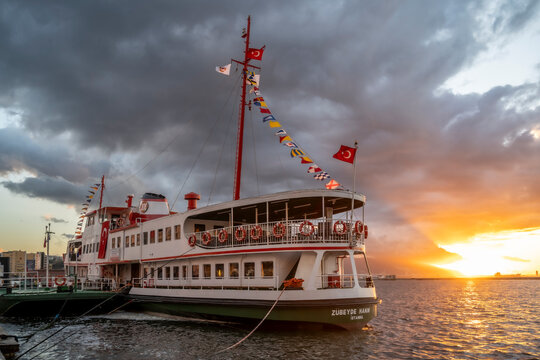 Izmir, Turkey - October 28, 2025 : Kordon Street view in Pasaport District. Pasaport District is populer tourist attraction in Izmir.