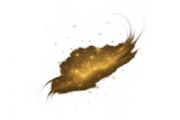 Gold glitter brush stroke abstract smear with sparkling particles on transparent background