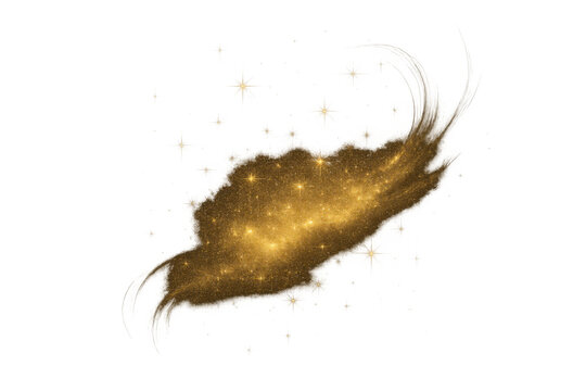 Gold glitter brush stroke abstract smear with sparkling particles on transparent background