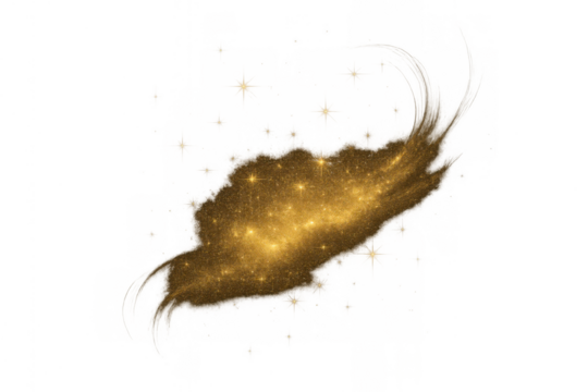 Gold glitter brush stroke abstract smear with sparkling particles on transparent background