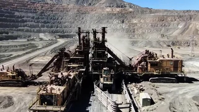 Closed area uranium mine with heavy equipment in operation