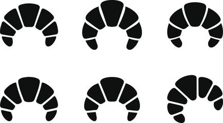 Set of minimalist black croissant french pastry silhouette vector icon