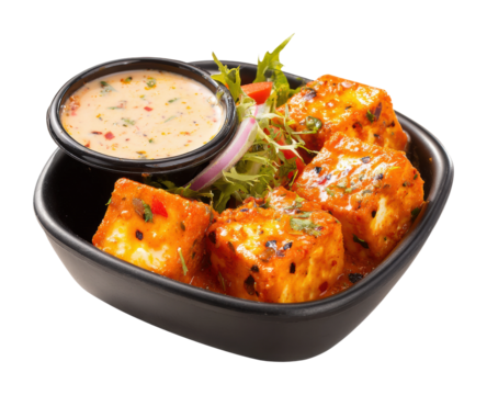 Delicious paneer tikka indian restaurant food isolated on transparent background