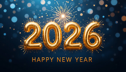 Golden 2026 balloons celebrate happy new year