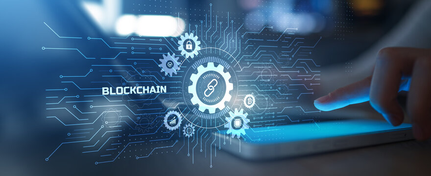 Blockchain Technology Concept for Secure Digital Transactions and Data Integrity on Touch Interface. - Powered by Adobe