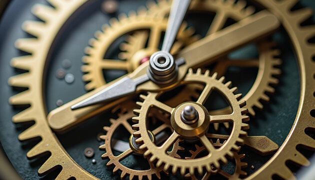 Close-up of intricate clock gears and mechanisms showcasing craftsmanship