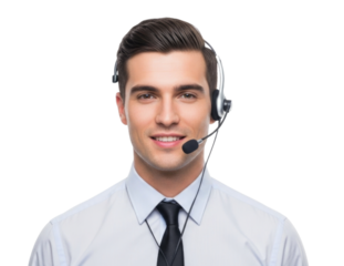 Smiling Male Customer Service Agent Headset Portrait Isolated Cutout Transparent PNG