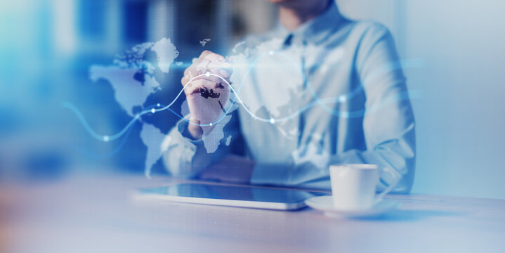 Global Data Interface and Business Network Visualization Projected on Virtual Screen.