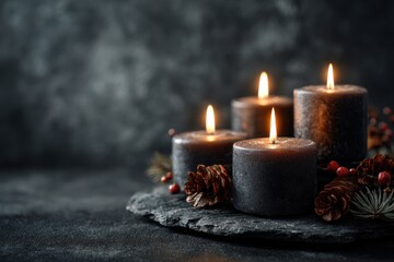 First Advent Candle on Dark Stone