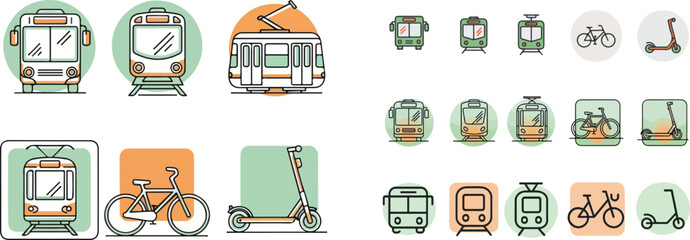 City Transportation Icon Set Public Transit Vector Illustration