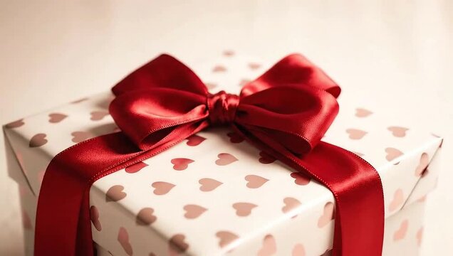 A beautifully wrapped gift box with a vibrant red bow, perfect for celebrations and special occasions.