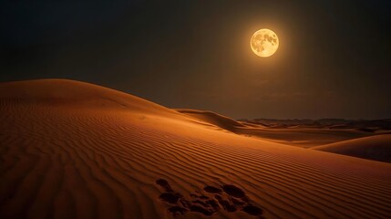 Naklejka premium Moonlit desert dunes casting long silver shadows at night