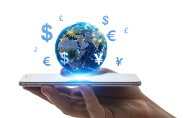 Digital Mobile Banking Global Currency Transfer Concept Isolated Cutout Transparent PNG