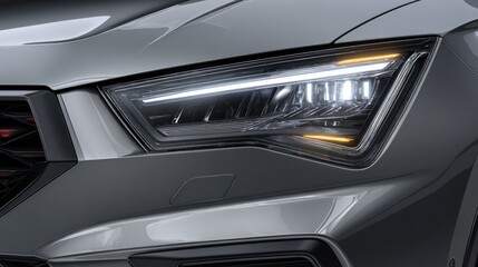 Fototapeta premium Car headlight detail closeup modern automotive design and technology