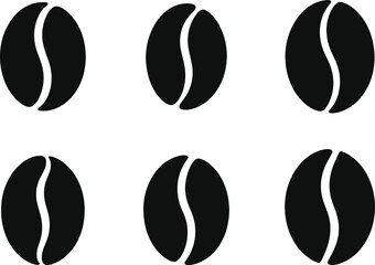 Set of inimalist black single coffee bean silhouette vector icon