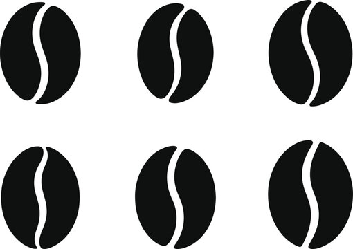 Set of inimalist black single coffee bean silhouette vector icon