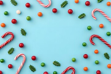 Christmas wreath and festive decorations on a red and wooden background