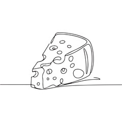 One continuous line illustration of an cheese, isolated on white background.