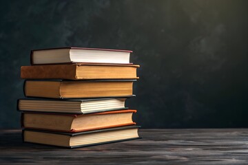 Stack of old books arranged in a pile on a wooden table