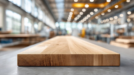 Wooden plank on a production line in a factory