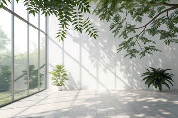 Morning mist in a green forest park