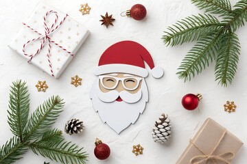 Santa Claus standing happily beside a decorated Christmas tree