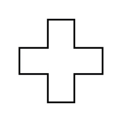 Obraz premium A simple black outline of a plus sign on a white background with equal length arms and a clear shape