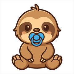Obraz premium Adorable Baby Sloth with Pacifier Flat Vector Logo Illustration in 14