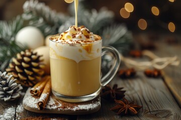 Festive Eggnog Latte with Frothy Artwork Design