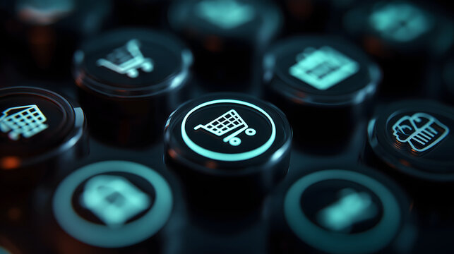 abstract glowing icons of online shopping, futuristic concept
