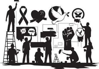 International volunteer day diverse icons and silhouettes promoting global unity and community action