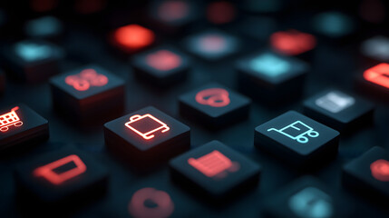 digital marketplace concept glowing icons