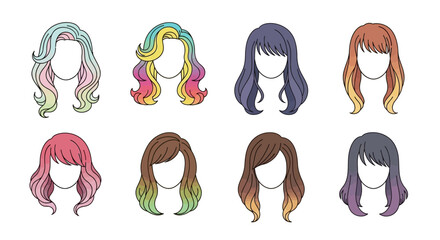 Diverse Hairstyle Collection Colorful and Stylish Wigs.