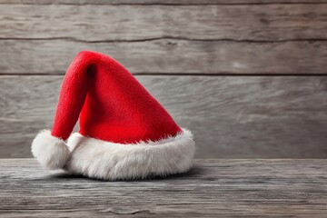 Santa Claus hat on wooden background
