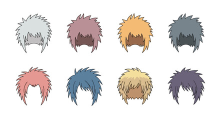 Collection of Colorful Anime Hair Styles for Character Design.