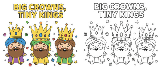 Big Crowns Tiny Kings Adorable Three Wise Men Cartoon for Epiphany Christmas Nativity and Children's Religious Education