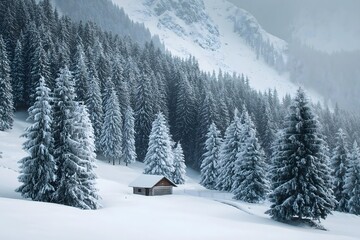 winter landscape in the mountains snowy winter landscape with pine trees and cabin