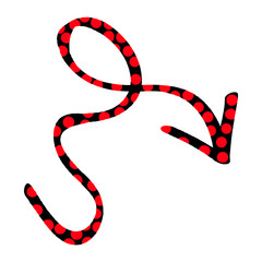 Wavy arrow with bold red polka dots points direction, perfect for creative projects and modern design.