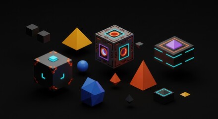 Colorful geometric gems 3 d render