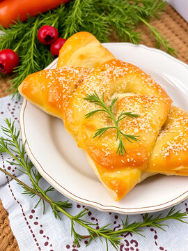 Delicious Turkish food; dill cheese pastry, Turkish name; dere otlu peynirli pogaca