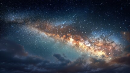 Fototapeta premium Beautiful milky way galaxy with vibrant stars and cosmic dust at night. Astronomy and space science concept for exploration and discovery.