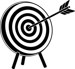 Vector illustration of target with an arrow hitting the bullseye, target with an arrow hitting the bullseye silhouette vector icon design, target with an arrow hitting the bullseye graphics resource