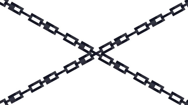 Long chains crossing animation, two chains meeting, Realistic Chains, Chroma Key Background, 4k video
