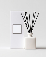 White ceramic diffuser bottle with packaging box mockup