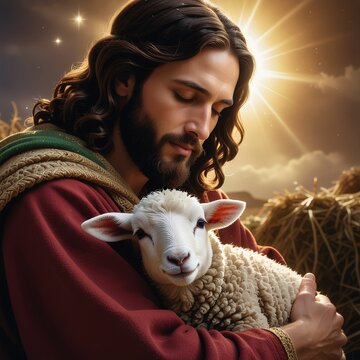 Jezus z owieczką na rękach. Postać Dobrego Pasterza
