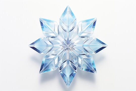 Snowflake shape gemstone crystal white background.