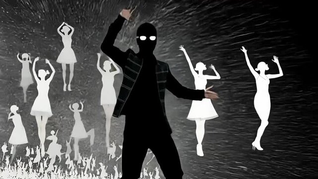 Dancer Performance Animation: Silhouette Shadow Figure on Stage in Modern Dance and Artistic Expression with Dynamic Poses and Choreography in Black and White Vector Illustration